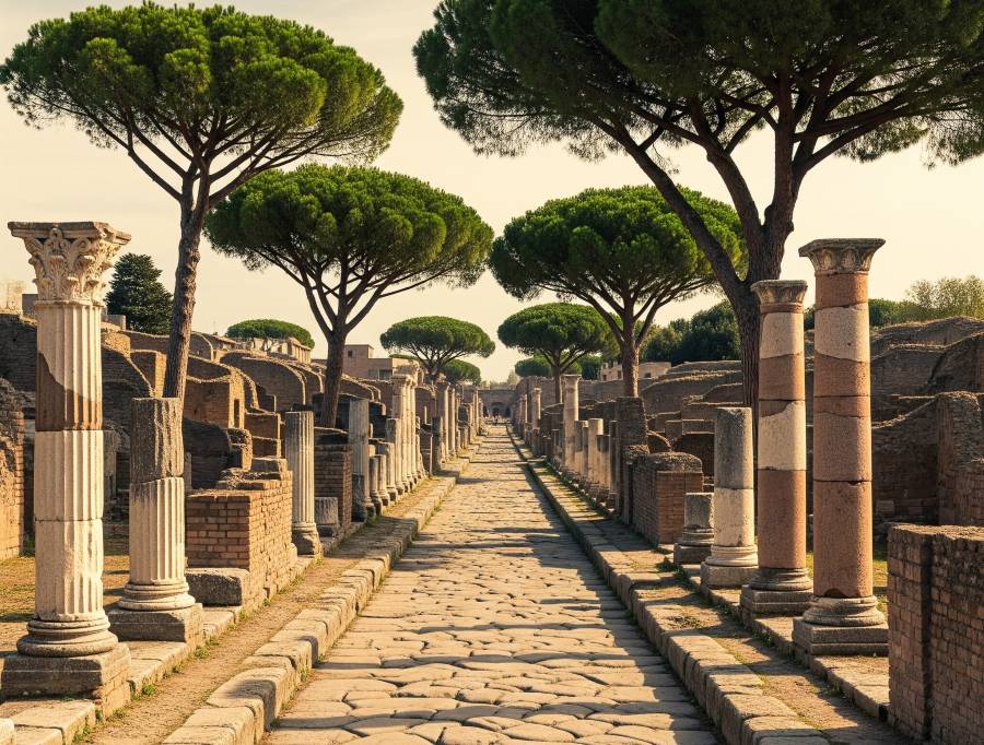 Ancient Roman street at Ostia Antica on a private archaeological tour near Rome