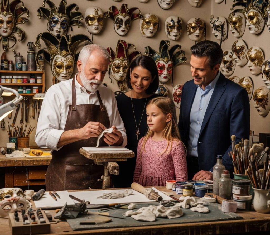 Guest decorating a traditional Venetian mask during a private artisan-led mask-making class in Venice