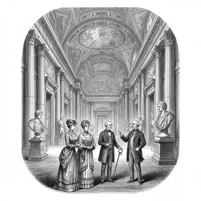 Vintage illustration of private museum and cultural access in Italy for senior luxury travelers by Nancy Aiello Tours.