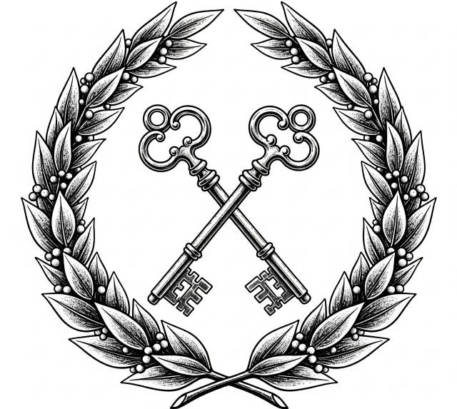 Vintage laurel wreath with crossed keys symbolizing access, exclusivity, and bespoke Italy travel experiences.